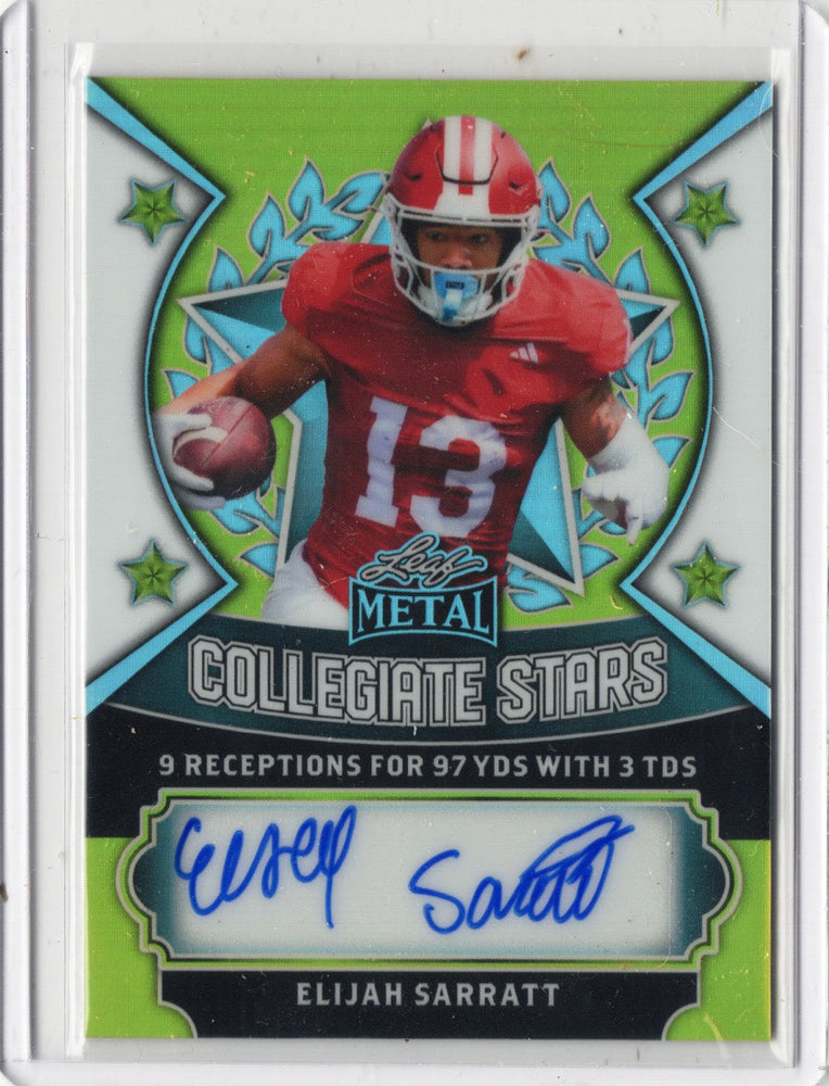 2025 Leaf Metal Elijah Sarrratt #CSES1 Collegiate Stars Auto /9 Indiana Hoosiers Rookie RC Football Card (ONLINE ORDER ONLY)