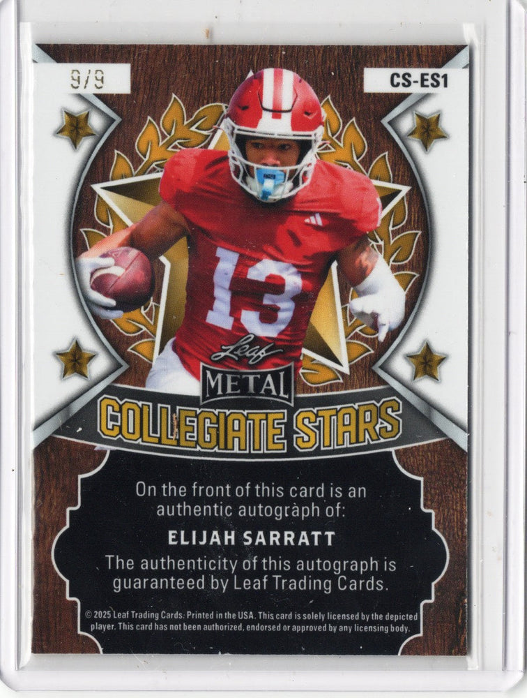 2025 Leaf Metal Elijah Sarrratt #CSES1 Collegiate Stars Auto /9 Indiana Hoosiers Rookie RC Football Card (ONLINE ORDER ONLY)