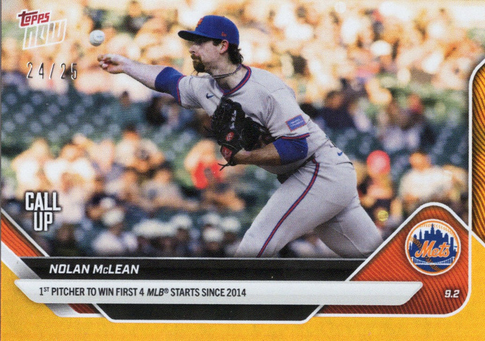 2025 Topps Now Nolan McLean #651 Orange Foil /25 New York Mets Rookie RC Baseball Card (ONLINE ORDER ONLY)