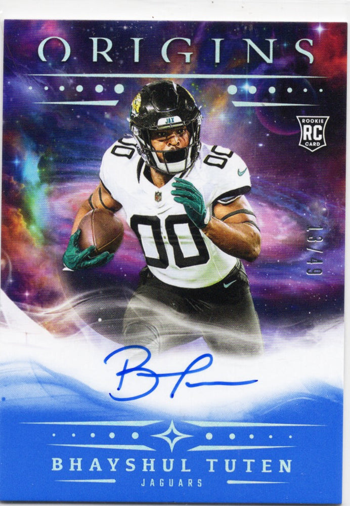 2025 Panini Origins Bhayshul Tuten #RABTU Blue Auto /49 Jacksonville Jaguars Rookie RC Football Card (ONLINE ORDER ONLY)