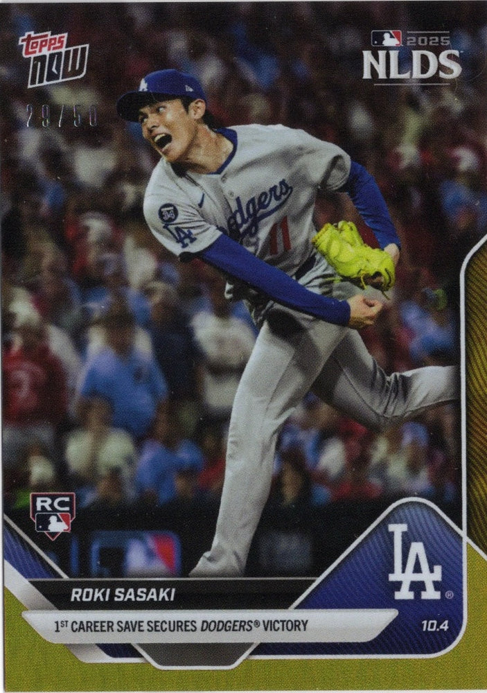 2025 Topps Now Roki Sasaki #823 Gold Foil /50 Los Angeles Dodgers Rookie RC Baseball Card (ONLINE ORDER ONLY)