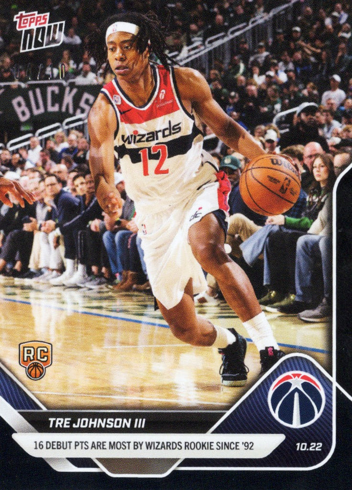 2025 Topps Now Tre Johnson #14 Black Foil /10 Washington Wizards Rookie RC Basketball Card (ONLINE ORDER ONLY)