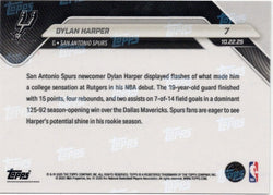 2025 Topps Now Dylan Harper #7 Green Foil /99 San Antonio Spurs Rookie RC Basketball Card