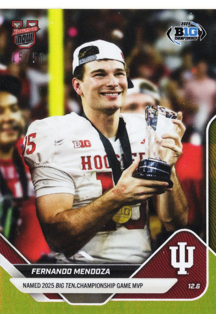 2025 Topps Bowman U Now Fernando Mendoza #58 Gold Foil /50 Indiana Hoosiers Rookie RC Football Card (ONLINE ORDER ONLY)