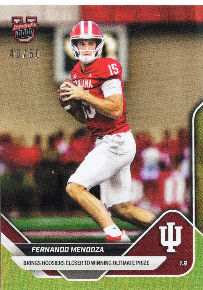 2025 Topps Bowman U Now Fernando Mendoza #66 Gold Foil /50 Indiana Hoosiers Rookie RC Football Card (ONLINE ORDER ONLY)