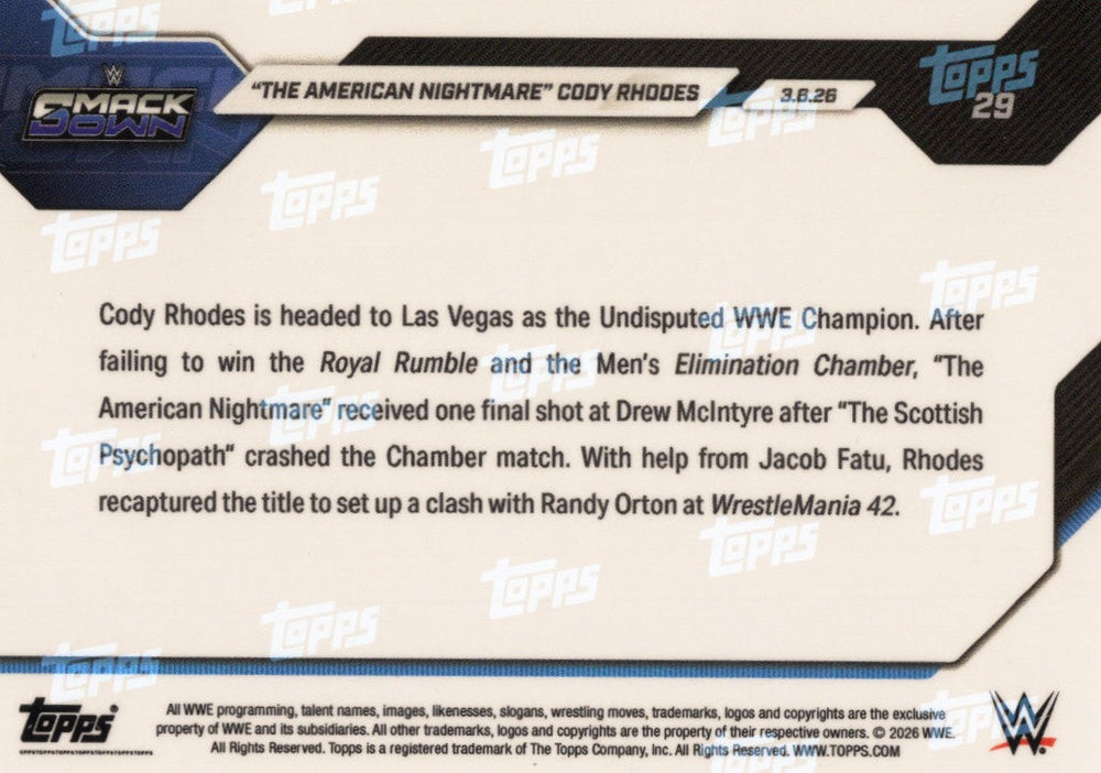 2026 Topps Now WWE Cody Rhodes #29 Orange Foil /25 Wrestling Card
