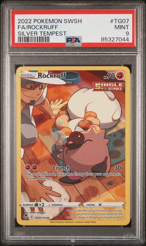2022 POKEMON SWORD & SHIELD SILVER TEMPEST Full Art ROCKRUFF #TG07 PSA 9 (Online Order Only)