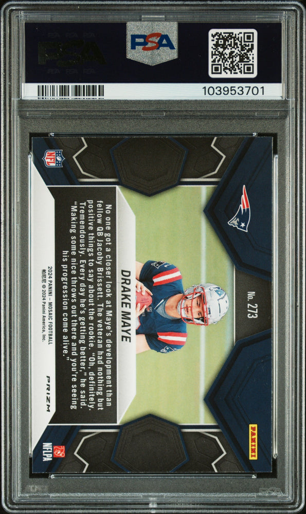 Graded 2024 Panini Mosaic Drake Maye #273 Green Rookie RC Football Card PSA 10 Gem Mint (ONLINE ORDER ONLY)