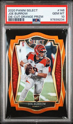 Graded 2020 Panini Select Joe Burrow #146 Die-Cut Orange Prizm Rookie RC Football Card PSA 10 Gem Mint (ONLINE ORDER ONLY)