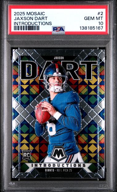 Graded 2025 Panini Mosaic Jaxson Dart #2 Introductions Rookie RC Football Card PSA 10 Gem Mint