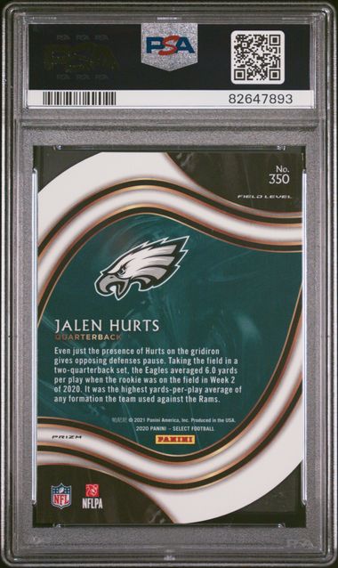 Graded 2020 Panini Select Jalen Hurts #350 Die Cut Neon Green Prizm Rookie RC Football Card PSA 10 Gem Mint (ONLINE ORDER ONLY)