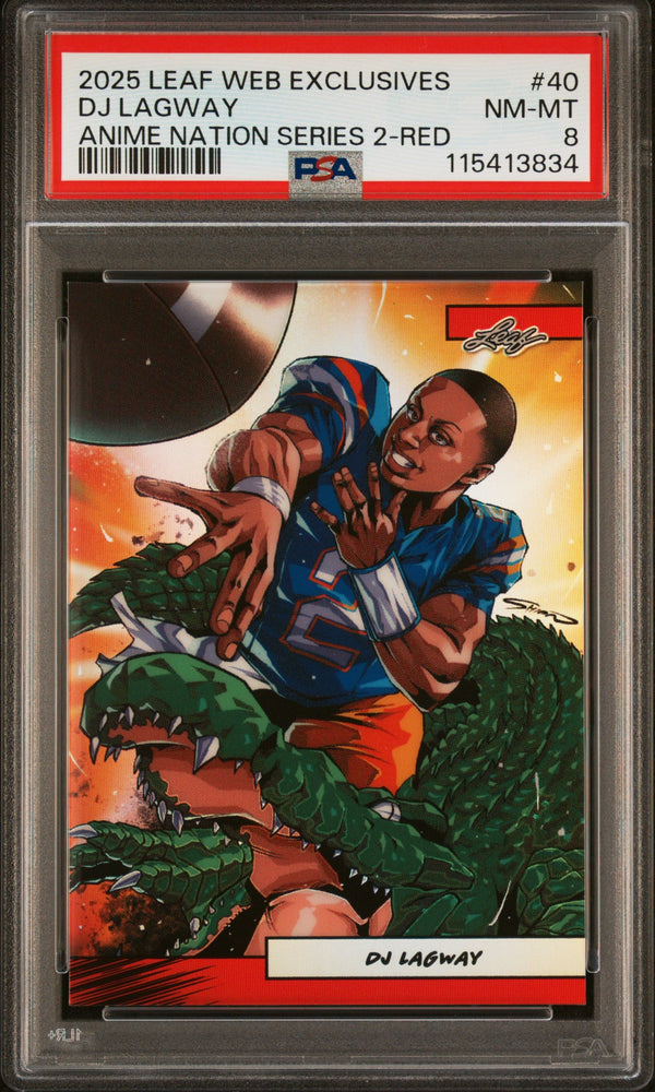 Graded 2025 Leaf Web Exclusives DJ Lagway #40 Anime Nation Series 2 Red /25 Football Card PSA 8 Near Mint (ONLINE ORDER ONLY)