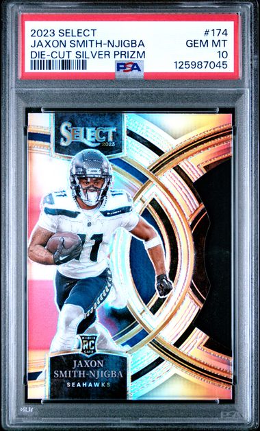 Graded 2023 Panini Select Jaxon Smith-Njigba #174 Die Cut Silver Prizm Rookie RC Football Card PSA 10 Gem Mint (ONLINE ORDER ONLY)