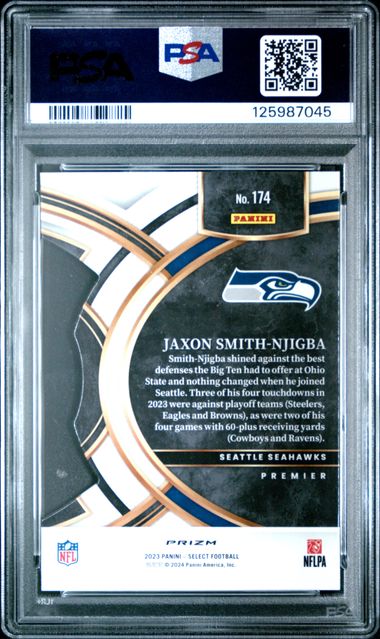 Graded 2023 Panini Select Jaxon Smith-Njigba #174 Die Cut Silver Prizm Rookie RC Football Card PSA 10 Gem Mint (ONLINE ORDER ONLY)