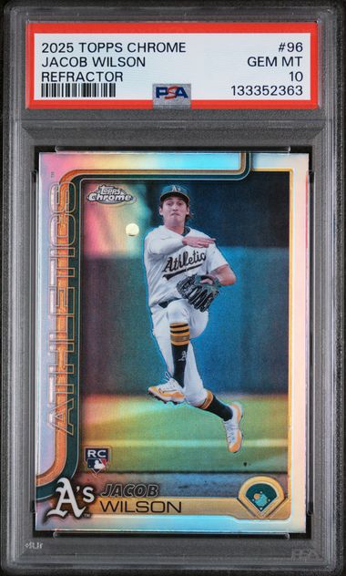 Graded 2025 Topps Chrome Jacob Wilson #96 Refractor Rookie RC Baseball Card PSA 10 Gem Mint (ONLINE ORDER ONLY)