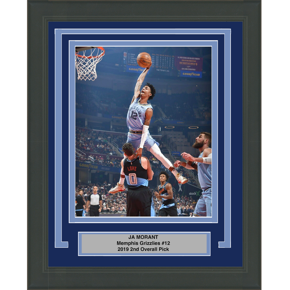 Framed Ja Morant Dunk on Kevin Love Memphis Grizzlies 8x10 Basketball Photo (ONLINE ORDER ONLY)