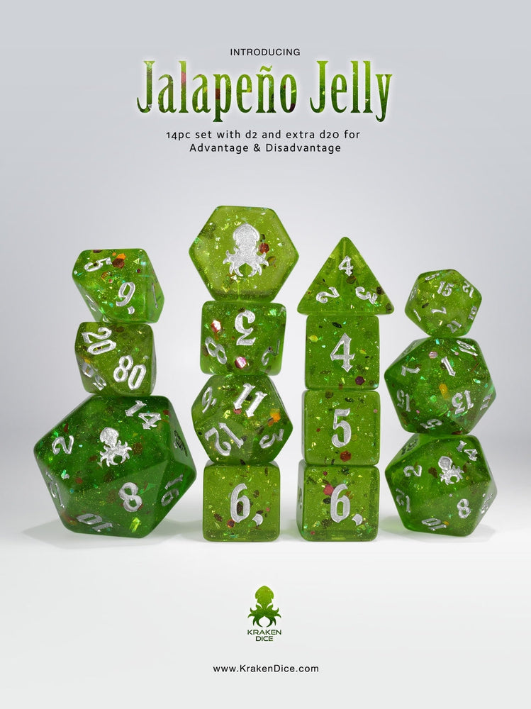 Jalapeno Jelly 14 pc - Limited Run - Silver Ink Dice Set (ONLINE ORDER ONLY)
