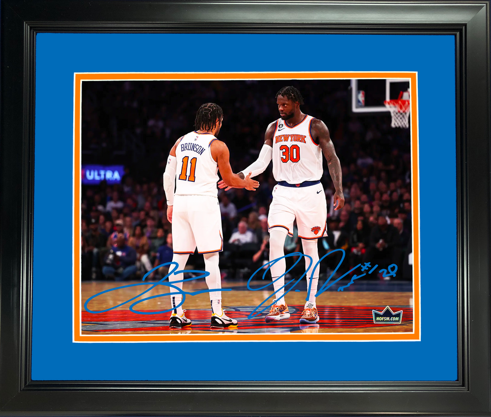 Framed Jalen Brunson and Julius Randle New York Knicks Dual Facsimile Laser Engraved Signature Auto 11"x14" Basketball Photo HOFSM Holo (ONLINE ORDER ONLY)