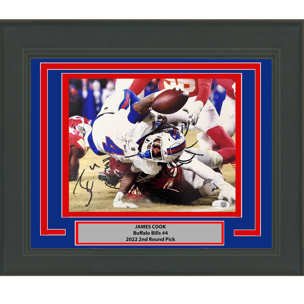 Framed Autographed/Signed James Cook Buffalo Bills 8x10 Football Photo JSA COA (ONLINE ORDER ONLY)