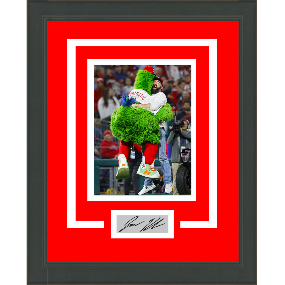 Framed Jason Kelce Phillie Phanatic Facsimile Laser Engraved Signature Auto Philadelphia Phillies 11x14 Baseball Photo (ONLINE ORDER ONLY)