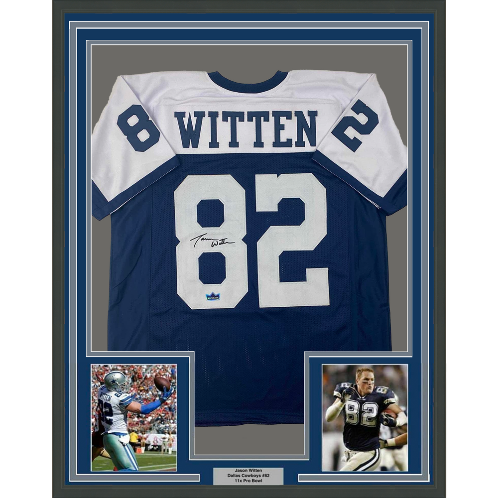 Framed Facsimile Autographed Jason Witten 35x39 Dallas Thanksgiving Day Reprint Laser Auto Football Jersey (ONLINE ORDER ONLY)