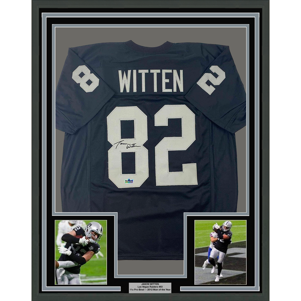 Framed Facsimile Autographed Jason Witten 35x39 Oakland Las Vegas Black Reprint Laser Auto Football Jersey (ONLINE ORDER ONLY)