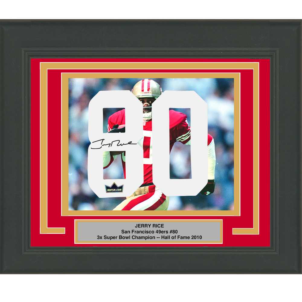 Framed Jerry Rice Facsimile Autographed Jersey Number 23x21 San Francisco 49ers Reprint Laser Auto Football Photo (ONLINE ORDER ONLY)