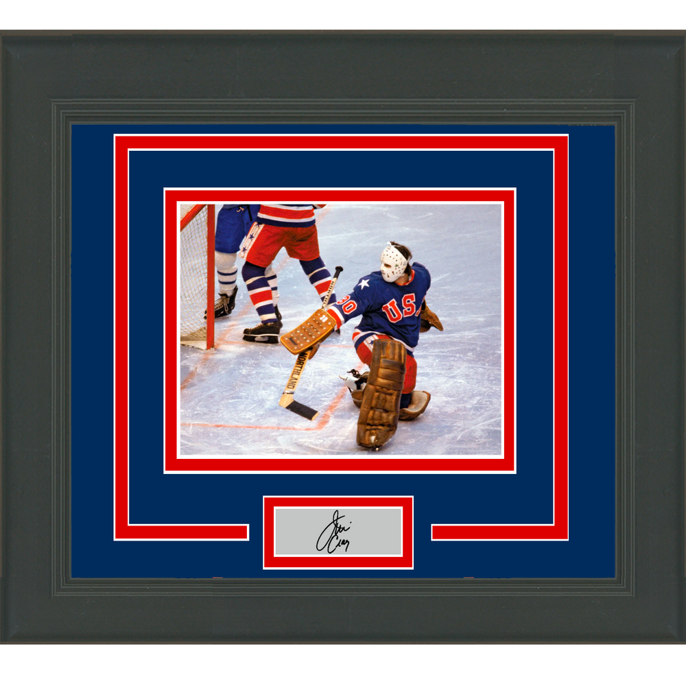 Framed Jim Craig Miracle on Ice Facsimile Laser Engraved Signature Auto USA Hockey 11x14 Hockey Photo (ONLINE ORDER ONLY)