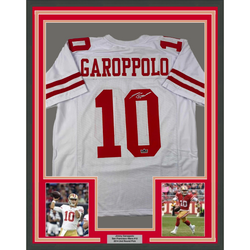 Framed Facsimile Autographed Jimmy Garoppolo 35x39 San Francisco White Reprint Laser Auto Football Jersey (ONLINE ORDER ONLY)