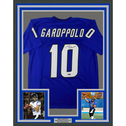 Framed Facsimile Autographed Jimmy Garoppolo 35x39 Eastern Illinois Blue Reprint Laser Auto College Football Jersey (ONLINE ORDER ONLY)