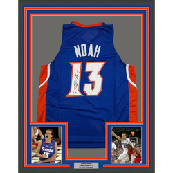 Framed Autographed/Signed Joakim Noah 35x39 Florida Blue College Basketball Jersey Beckett BAS COA