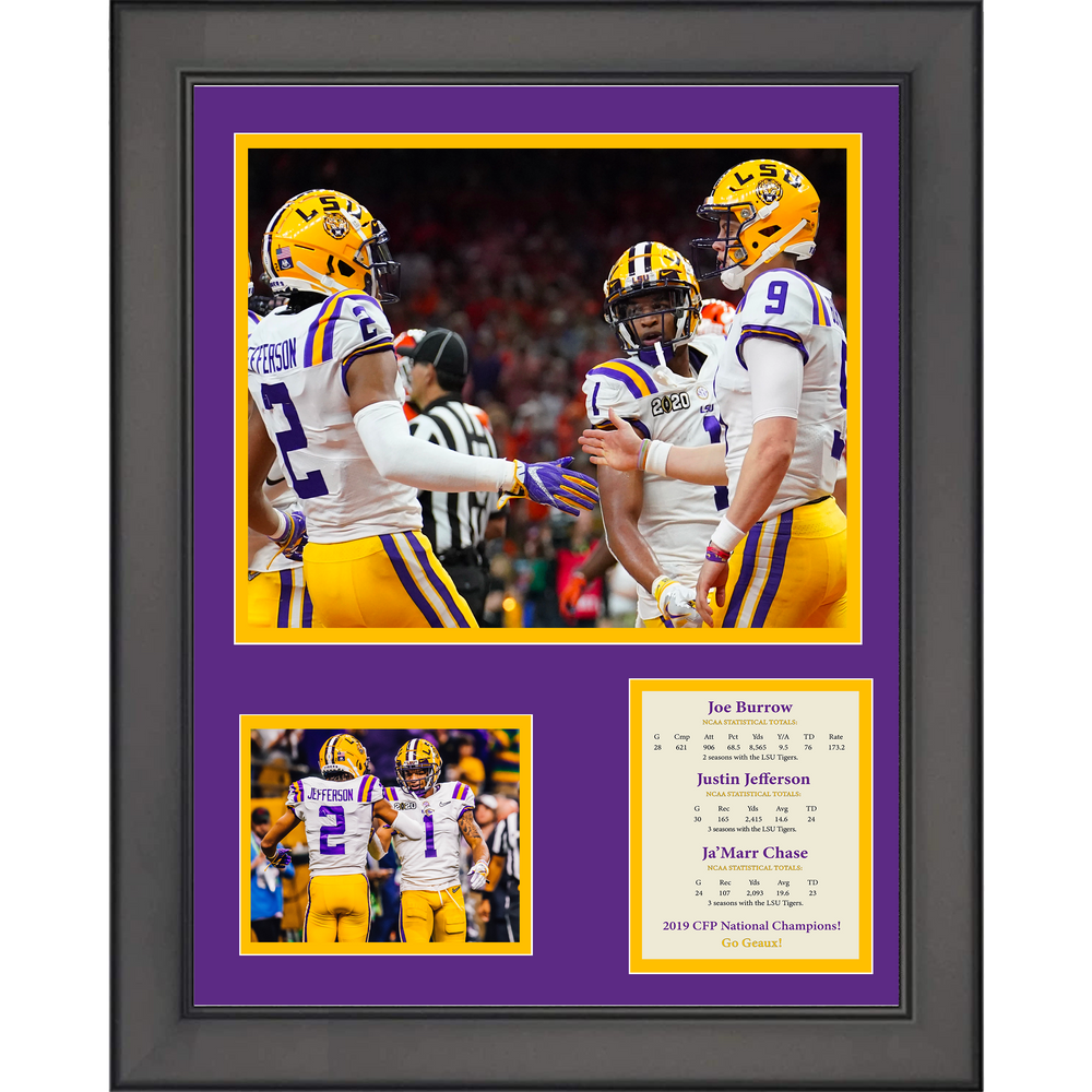 Framed Joe Burrow Justin Jefferson Ja'Marr Chase LSU Tigers Big 3 2019 National Champions 11"x14" College Football Three Photo Collage (ONLINE ORDER ONLY)