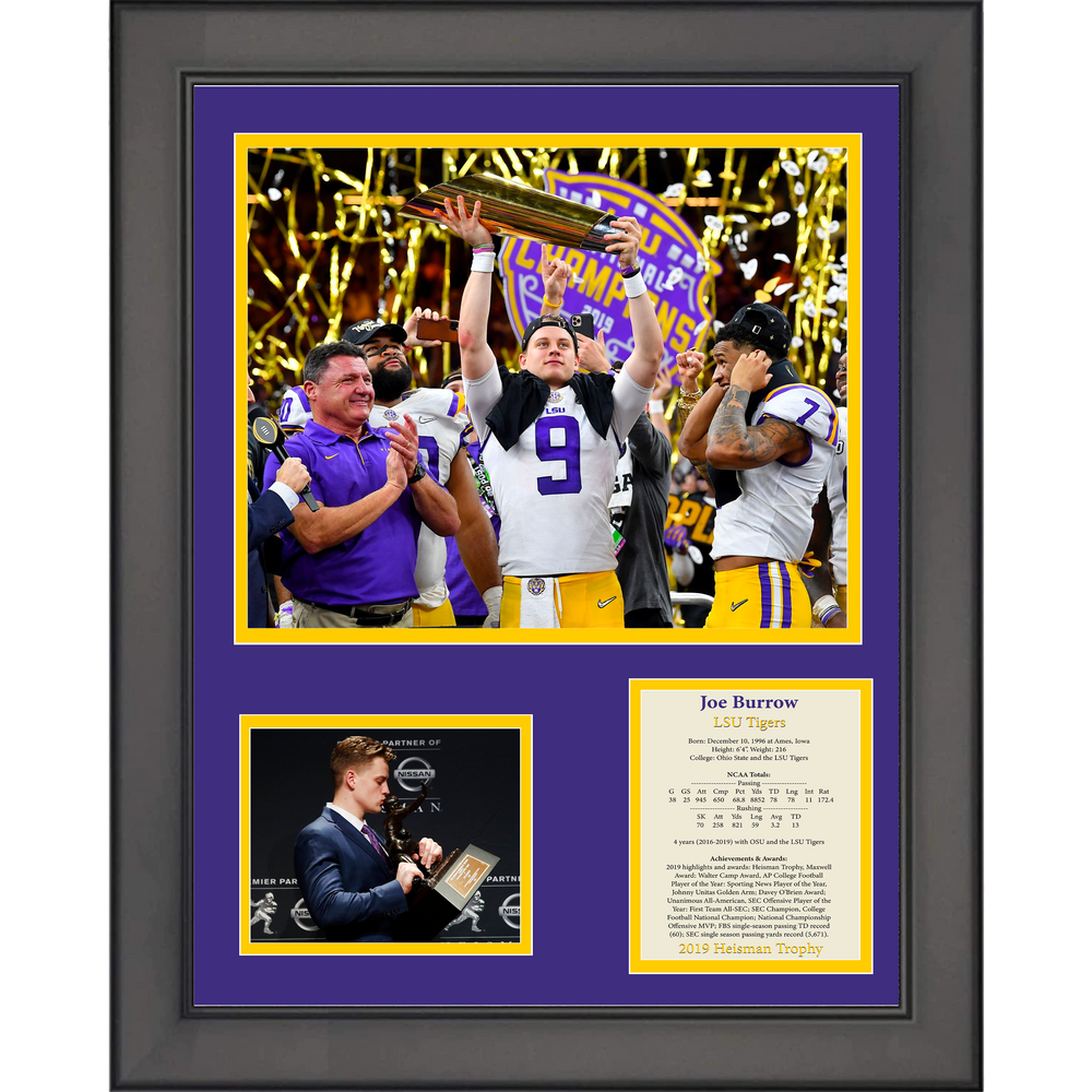 Framed Joe Burrow LSU Tigers National Champion Heisman Trophy 11"x14" College Football Three Photo Collage (ONLINE ORDER ONLY)