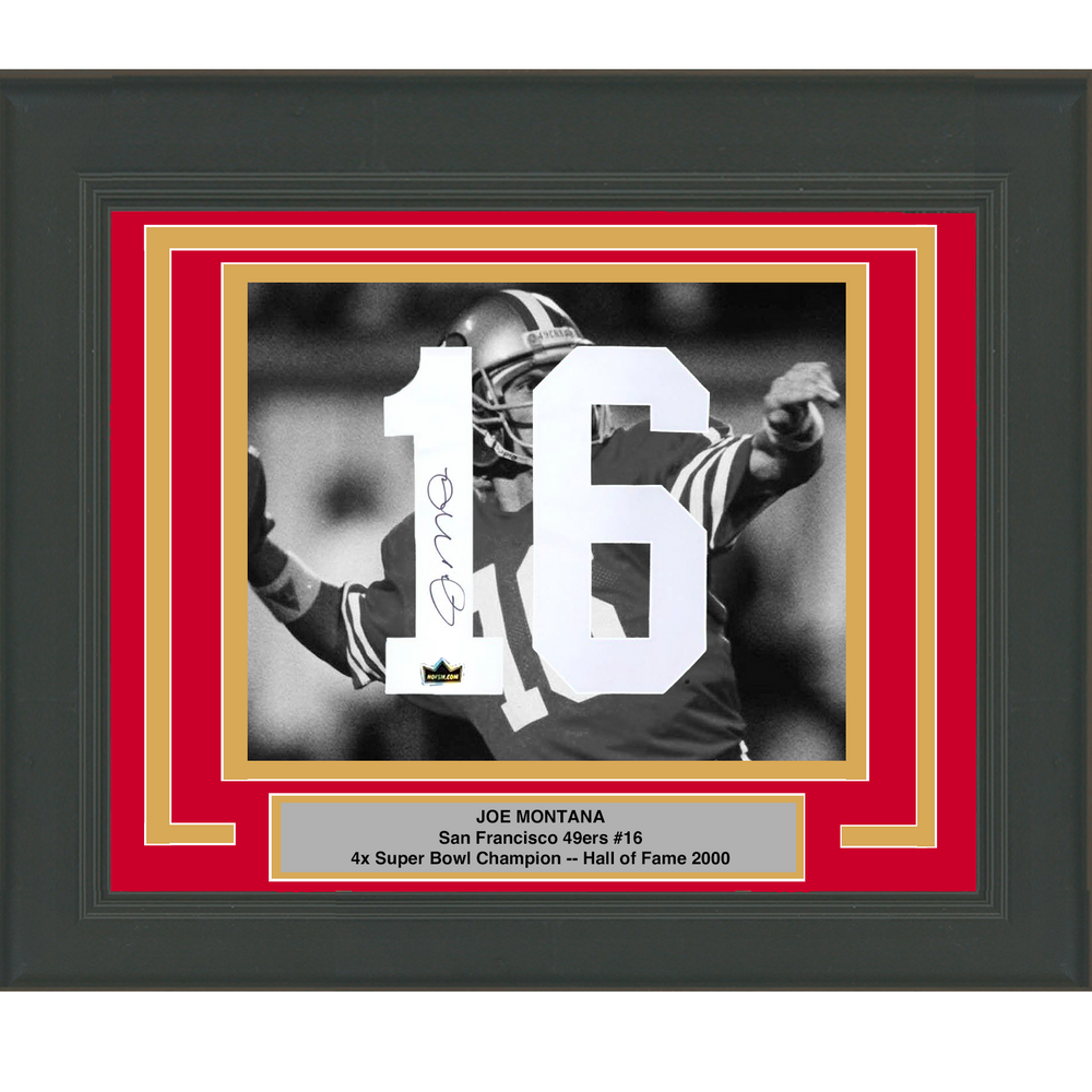 Framed Joe Montana Facsimile Autographed Jersey Number 23x21 San Francisco 49ers Reprint Laser Auto Football Photo (ONLINE ORDER ONLY)