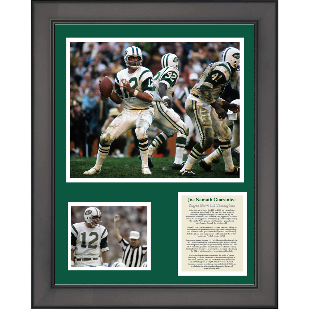 Framed Joe Namath Guarantee Super Bowl III Champion New York Jets 11"x14" Football Three Photo Collage (ONLINE ORDER ONLY)