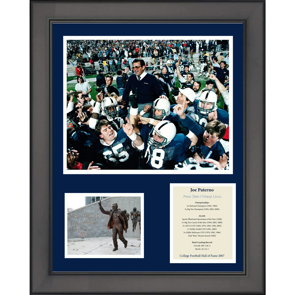 Framed Joe Paterno Hall of Fame PSU Penn State Nittany Lions 11"x14" College Football Three Photo Collage (ONLINE ORDER ONLY)