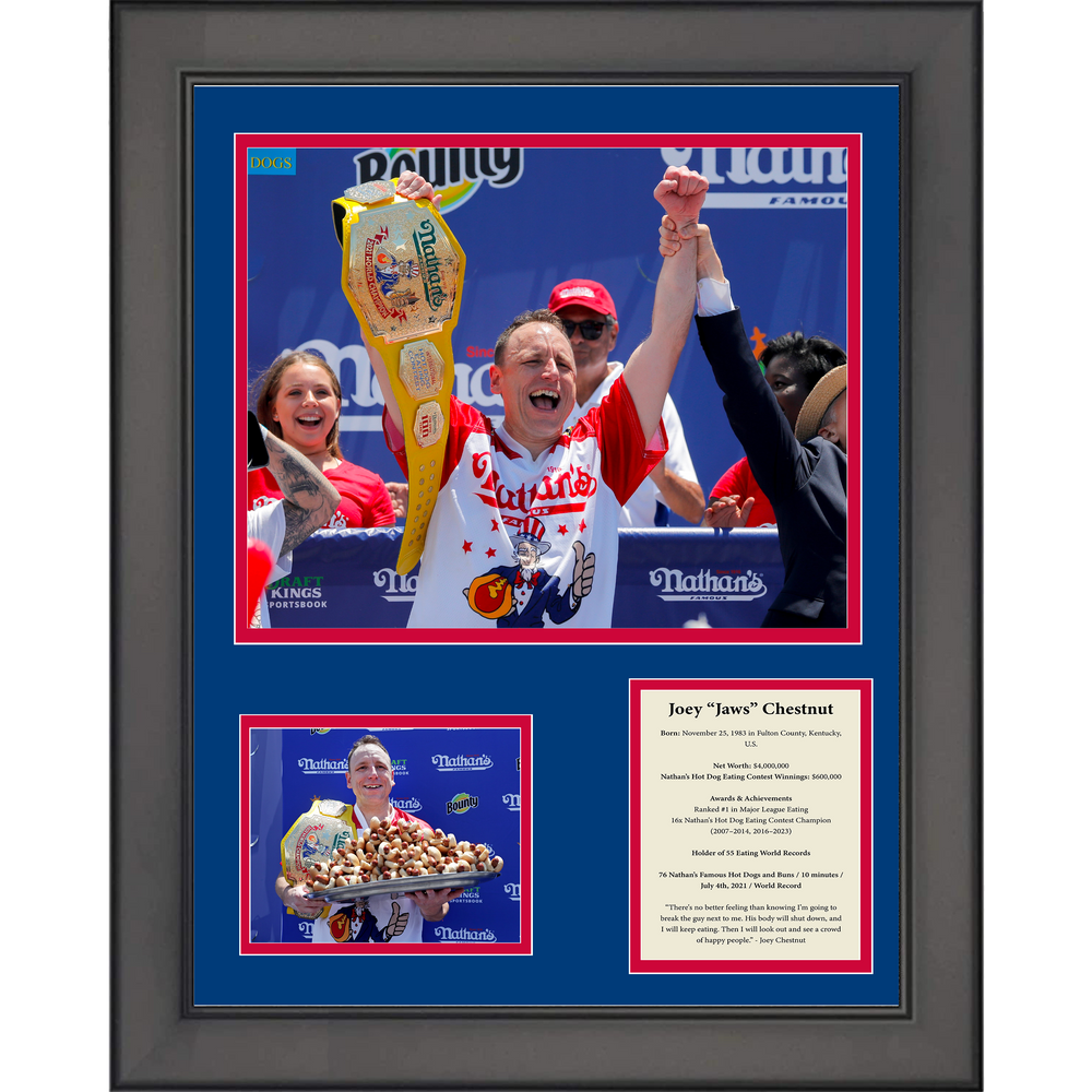 Framed Joey Chestnut 16x Nathan's Hot Dog Eating Contest Champion 11"x14" Three Photo Collage (ONLINE ORDER ONLY)