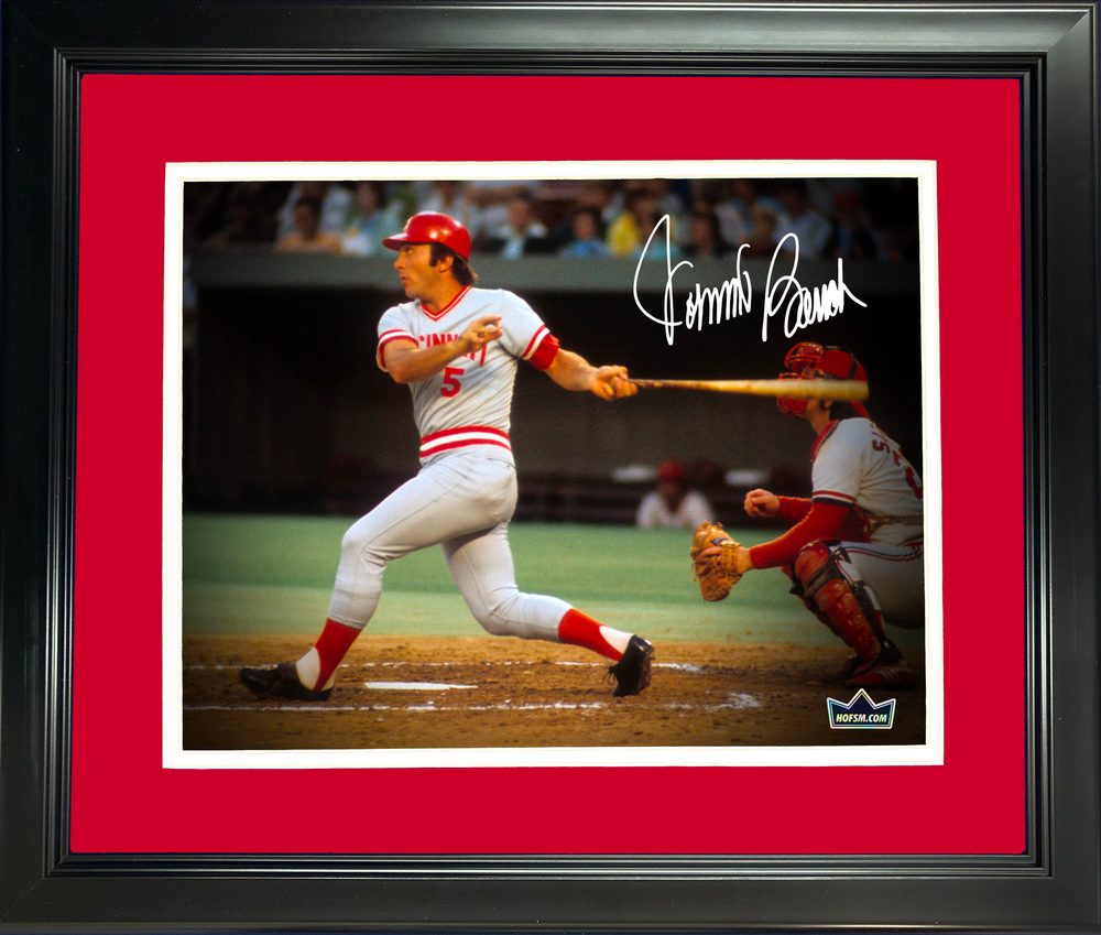 Framed Johnny Bench Cincinnati Reds Facsimile Laser Engraved Signature Auto 11"x14" Baseball Photo HOFSM Holo (ONLINE ORDER ONLY)