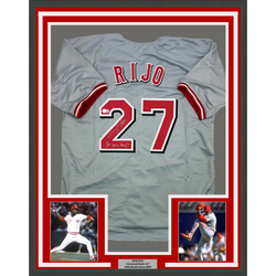 Framed Autographed/Signed Jose Rijo 90 WS MVP 35x39 Cincinnati Grey Baseball Jersey Beckett BAS COA (ONLINE ORDER ONLY)