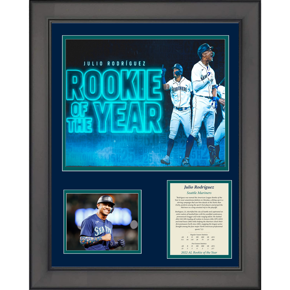 Framed Julio Rodriguez AL Rookie of the Year 2022 11"x14" Baseball Three Photo Collage (ONLINE ORDER ONLY)