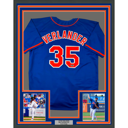 Framed Facsimile Autographed Justin Verlander 35x39 New York Blue Reprint Laser Auto Baseball Jersey (ONLINE ORDER ONLY)
