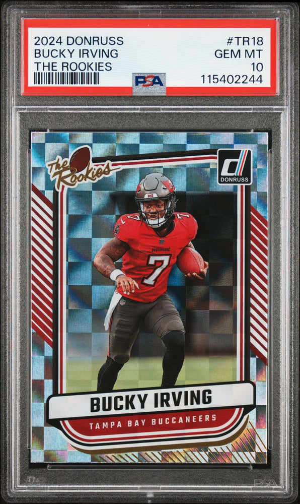 Graded 2024 Panini Donruss Bucky Irving #TR18 The Rookies Rookie RC Football Card PSA 10 Gem Mint (ONLINE ORDER ONLY)