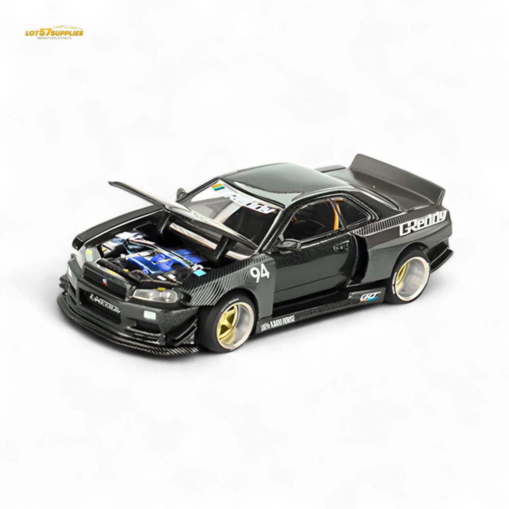 (Pre-Order) Kaido House x Mini GT Nissan Skyline GT-R (R34) Kaido Works GReddy V2 - Black w/ Carbon 1:64 (Online Order Only)