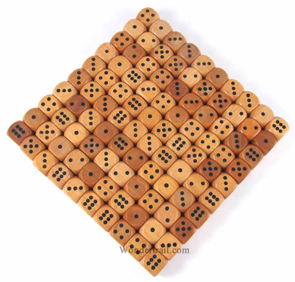 KOP05131 Wood Dice with Black Pips D6 18mm (23/32in) Bulk Pack of 100 (ONLINE ORDER ONLY)
