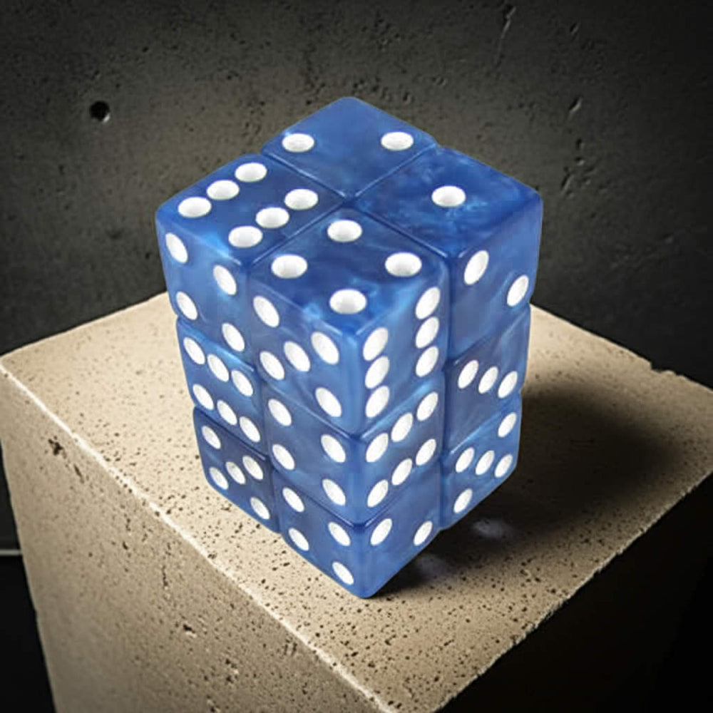 KOP08619 Blue Marbleized Dice with White Pips D6 16mm (5/8in) Pack of 12 Dice (ONLINE ORDER ONLY)
