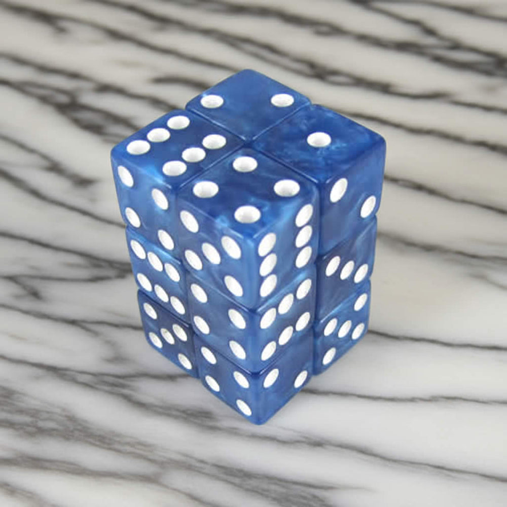 KOP08619 Blue Marbleized Dice with White Pips D6 16mm (5/8in) Pack of 12 Dice (ONLINE ORDER ONLY)