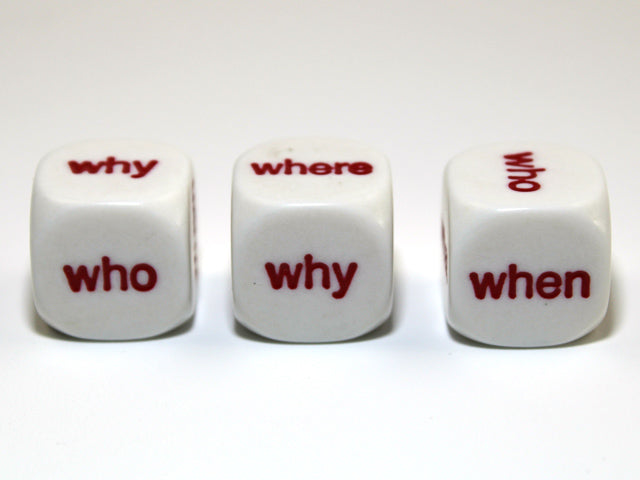 16mm d6 Interrogative White/red Who What Where When Why How (per die) (Online Only)