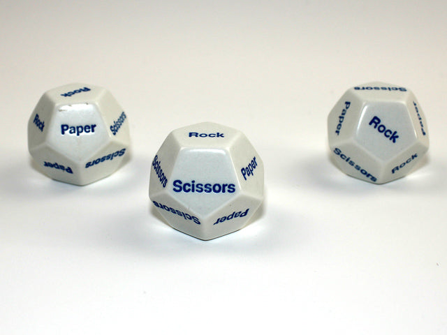 28mm d12 Rock Paper Scissors White/blue (per die) (Online Only)