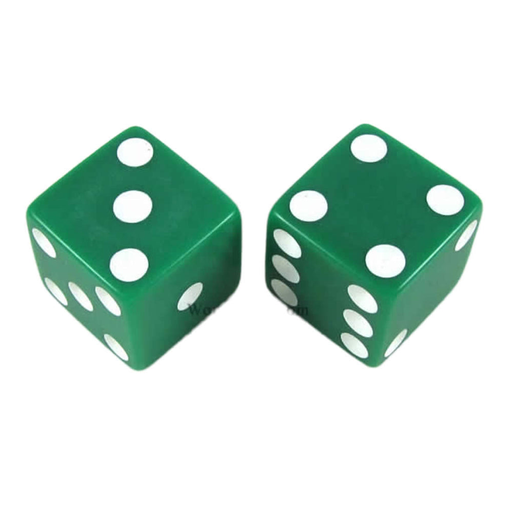 KOP17817 Green Opaque Dice with White Pips D6 25mm (1in) Pack of 2 (ONLINE ORDER ONLY)