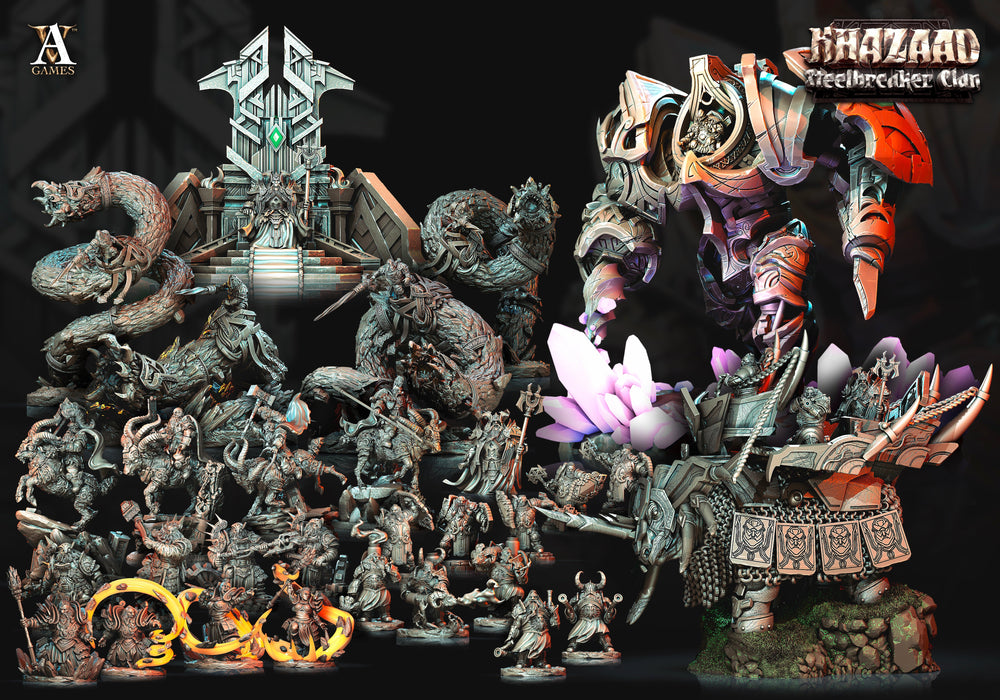 3D Printed Archvillain Games Khazaad Steelbreaker Clan - Steelbreaker Dwarf Warriors 28mm 32mm D&D (Online Only)